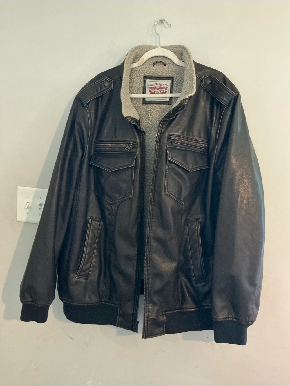 Levi's Black Bomber Jacket with Cream Sherpa Lining
